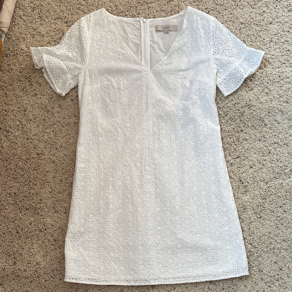 LOFT White Eyelet Short Sleeve Dress